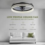 Ceiling Fans with Lights, Flush Mount Ceiling Fan with Lights and Remote, 6 Wind Speeds Smart Low Profile Ceiling Fan for Bedroom, Kids Room and Living Room 20" (Black) - Image 2