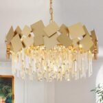 Modern Crystal Chandelier Gold 24?? Round Chandelier for Dining Room 9-Light Ceiling Pendant Light Fixture  Crystal Luxury Semi Flush Mount Chandelier for Foyer Living Room