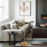 5-Light Farmhouse Tranditional Crystal Floor Lamp, Gold Craft Candelabra Lighting Fixture 65'' Tall for Living Room, Dining Room, Entryway, Bedroom