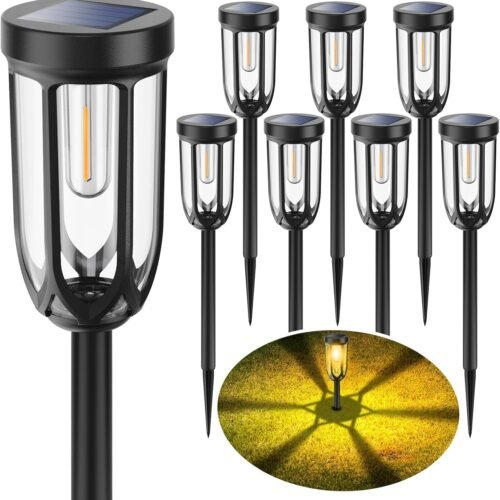 Solar Pathway Lights Outdoor 8 Pack, Bright Solar Lights Outdoor Waterproof , Auto On/Off Solar Lights for Outside, LED Solar Garden Lights Landscape Lighting for Walkway Lawn Yard