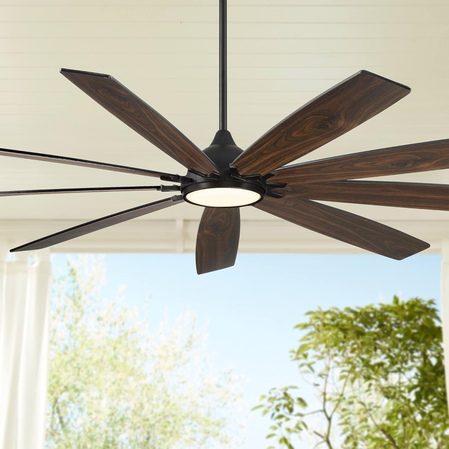 71IIhKQ0FLL._AC_SL1500_.jpg 72" Industrial Indoor Outdoor Ceiling Fan with LED Light Remote Control Matte Black Dark Walnut Wood Damp Rated for Patio Exterior House Home Porch Gazebo Garage - Image 1