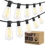 LED Outdoor String Lights 100FT Patio Lights with 52 Shatterproof ST38 Vintage  Bulbs, Outside Hanging Light Waterproof for Porch, Deck, Garden, Backyard, Balcony, Dimmable 2700K