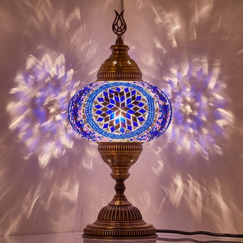 71JuihK0khL._AC_SL1000_.jpg Genuine 7" Table Lamp Colorful Desk Bedside Light, Exotic Living Room, Bedroom, Office r ?C Unique Gift, 14''H, Indigo - Image 1