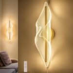 Modern Gold Wall Sconce 17.3Inch LED Wall Lamp with Remote Control Dimmable Acrylic Vanity Light for Living Room Hallway Bathroom Bedroom Stairs