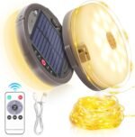 Camping String Light 4 in 1 Retractable 42ft Solar /USB Rechargeable 3600mAh Waterproof Hanging Outdoor Camping Lantern with 8 Lighting Modes, Portable Tent Lights for Hiking, Yard, RV (Warm Light)