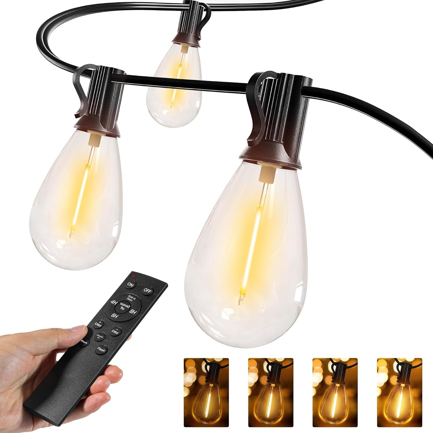 71NDBJ0F9UL._AC_SL1500_.jpg S11 50FT Outdoor String Lights with Remote, 3 Modes Dimmable Timers Waterproof Connectable Outside Lights, 24+2 LED Spare Bulbs Dusk to Dawn Hanging Light for Yard Balcony Camping Gazebo Garden - Image 1
