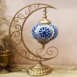 lamp Moon Shape Stained Glass lamp Room Handmade ration (Blue)