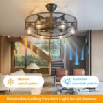 Outdoor Ceiling Fan with Light: 26" Caged Ceiling Fans with Remote App Control for Patio Kitchen Bedroom - Farmhouse Fandelier Flush Mount Lights Fixture Reversible 6 Speed Timer Walnut - Image 2
