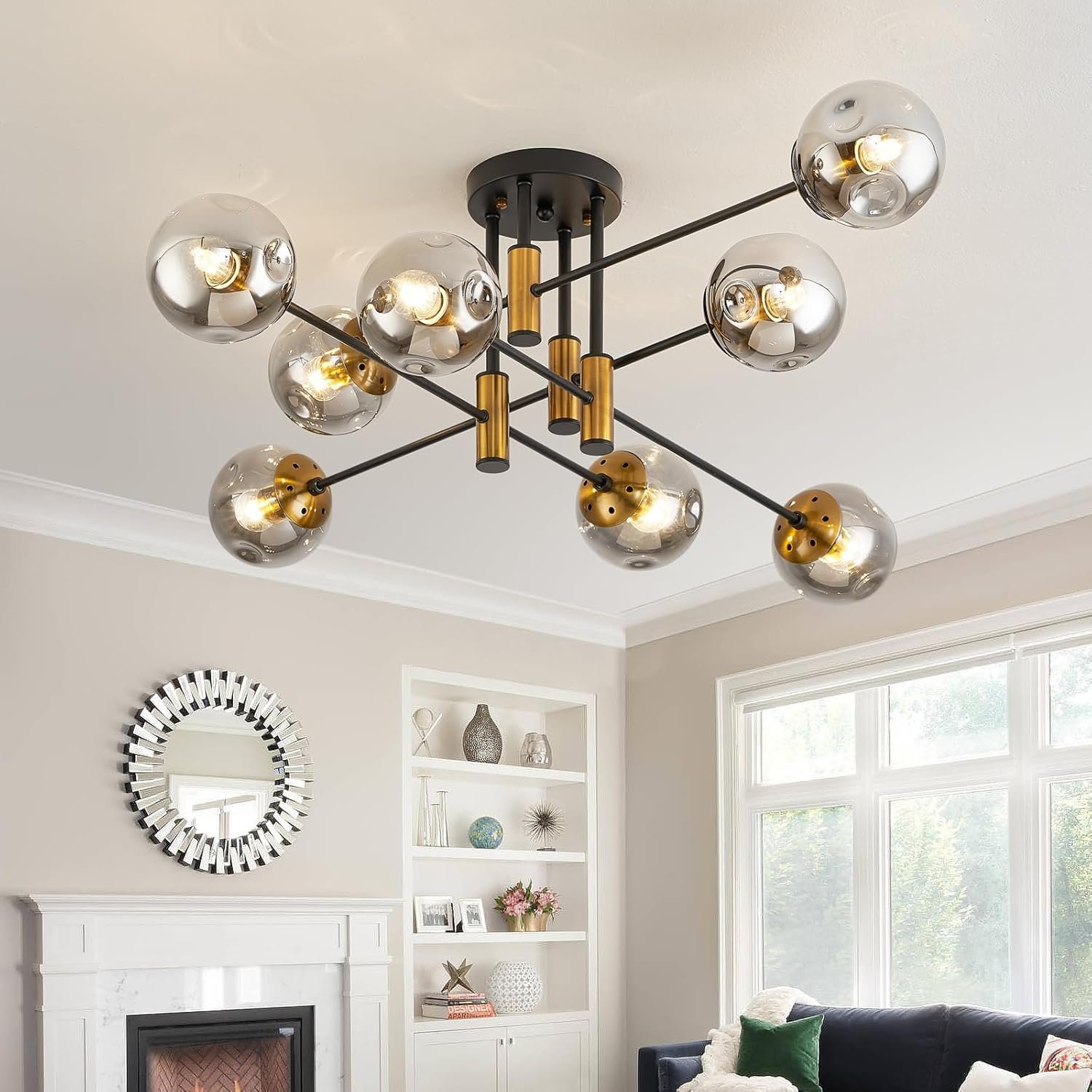 71PbNIoW8EL._AC_SL1500_.jpg 8 Light Ceiling Light Fixture Glass Globe Bubble Modern Chandelier for Dining Room Bedroom Kitchen Living Room Hallway Entryway Office - Image 1