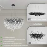 Chandeliers for Dining Room - 23.6" Modern Black Crystal Chandelier, Round Tree Branch Raindrop Chandelier, Foyer Chandeliers for Entryway, Living Room,Bedrooms,Bathroom(Bulb not Included) - Image 2