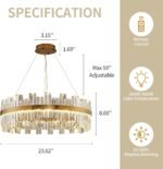 23.6" Dimmable Modern LED Crystal Chandeliers,Gold Chandelier Light Fixture, 3 Colors Contemporary Pendant Ceiling Light for Dining Room Living Room Kitchen Island Entryway Foyer ,With Remote Control - Image 2