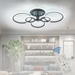 Modern Ceiling Light Fixture: Dimmable LED Flush Mount Ceiling Lamp - Black 31.4" Kitchen Ceiling Lights,6Rings Lighting Fixtures for Bedroom, Dining Living Room,Colors Change with Remote