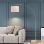 Modern Arc Floor Lamp for Living Room Arching Hanging Lamp Shade Over The Couch for Reading Bedroom Office Brushed Steel Arch Standing Floor Light Silver
