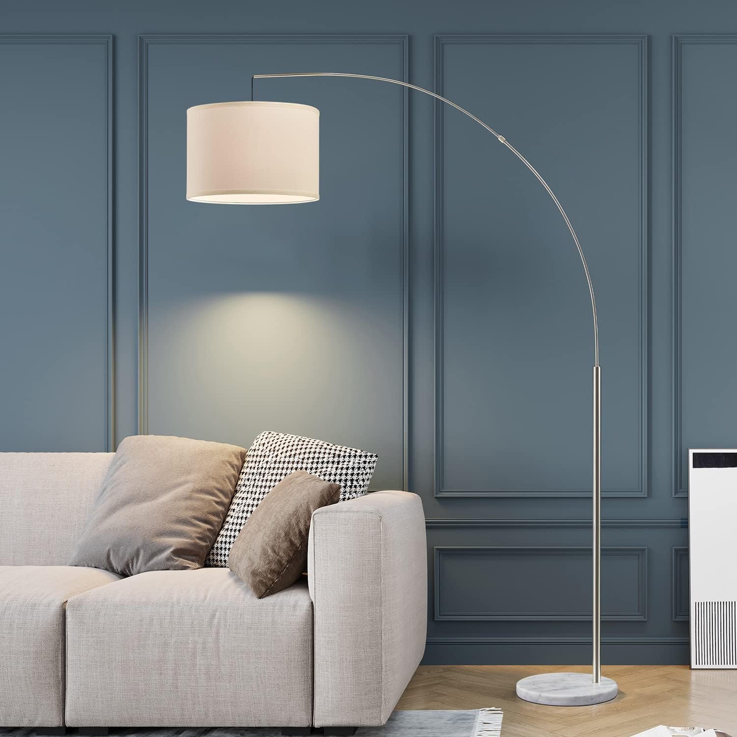 71UlJ6LcpL._AC_SL1500_.jpg Modern Arc Floor Lamp for Living Room Arching Hanging Lamp Shade Over The Couch for Reading Bedroom Office Brushed Steel Arch Standing Floor Light Silver - Image 1