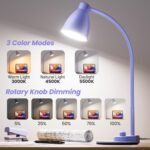 Desk Lamp with USB Charging Port, 3 Color Modes Fully Dimmable Reading Lamp, Auto Dimming Task Lamp, Flexible Gooseneck Table Light for Office Dorm Bedside, Adapter Include, Lilac Purple - Image 2