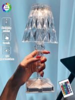 Crystal Table Lamp Touch Light, LED Night Lights USB rechargeable Cordless Lamp with 16 Color Remote Changing Portable Bedside Lamps Cute Small Lamp for Bedroom Decor Desk Lamp (2000mAh Diamonds) - Image 2