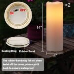 Large Solar Flameless Flickering Candles Outdoor Waterproof, Solar Powered Dusk to Dawn White Plastic  Pillar Candles Garden Camping Lanterns Wedding Indoor Decor (2Pcs,4" D??14" H) - Image 2