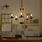 Rustic Faux Wooden Farmhouse Chandeliers for Dining Room, Modern Living Room Chandelier Light Fixture, Dining Chandeliers Over Table, Unique Hanging Chandelier with Chain for Foyer Kitchen Entryway - Image 2