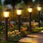 Solar Pathway Lights Outdoor - 8 Pack Solar Powered Garden Lights Waterproof, Decor Landscape Lighting with Three Lighting Modes for Yard, Lawn, Walkway, Driveway, Warm White