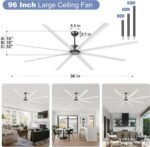 96-inch large industrial and commercial aluminum blade ceiling fan without lamp with remote control, brushless motor, 6 speed, indoor and outdoor, courtyard, garage, store (Black + White, 96 inch) - Image 2