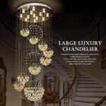 Modern Foyer Chandeliers for High Ceiling, Large Staircase Chandelier with Spiral Sphere Design, Raindrop Crystal Chandelier Flush Mount Ceiling Light for Entryway Living Room - Image 2