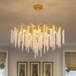 Crystal Tree Branches Chandeliers Luxury Round Raindrop Pendant Light Fixture Ceiling Hanging Light for Dining Room Bedroom Living Room Entryway D31.5?? Gold