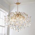 Crystal Chandelier, Raindrop Chandelier Crystals Light, Modern Pendant Chandelier Lighting, E12 Base 6-Lights, Shine Gold Finish