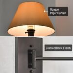 15" Swing Arm Wall Lamp - Plug in/Wall Mount, Opaque Paper Shade, 150W 3-Way + Cord Covers, Black Finish - Image 2