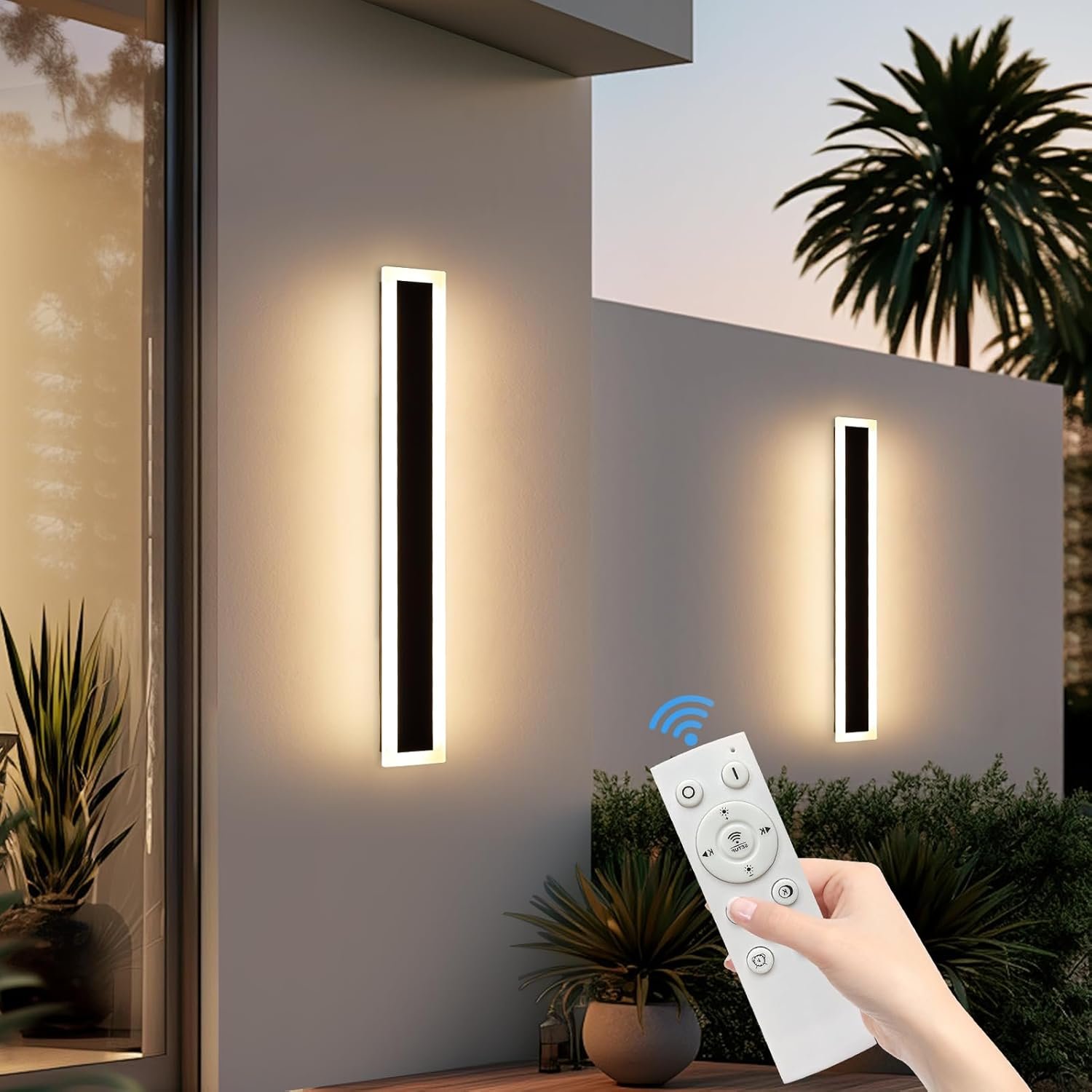71mMUetseSL._AC_SL1500_.jpg Upgrade Widened 2 Pack Modern Outdoor Wall Light Fixtures, 39.3inch Dimmable LED Wall Sconce 3000K-6000K, IP65 Waterproof, Long Linear Wall Lamp Lighting for Porch, Patio, Garage with Remote Control - Image 1
