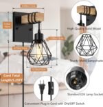 Plug in Wall Sconces Set of Two, Vintage Wood Wall Lamps with Plug in Cord, Farmhouse Wall Light Fixture with 5.25FT On/Off Switch Cord, Indoor Wall Lamp for Bedroom Living Room - Image 2