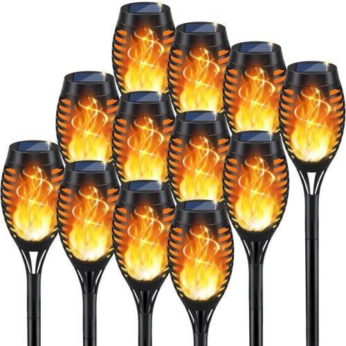 Solar Torch Light with Flickering Flame, 12Pack Solar Lights Outdoor, Waterproof Outdoor Lights for Yard Garden,  para Exteriores,  Torches for Outside Patio Decorations