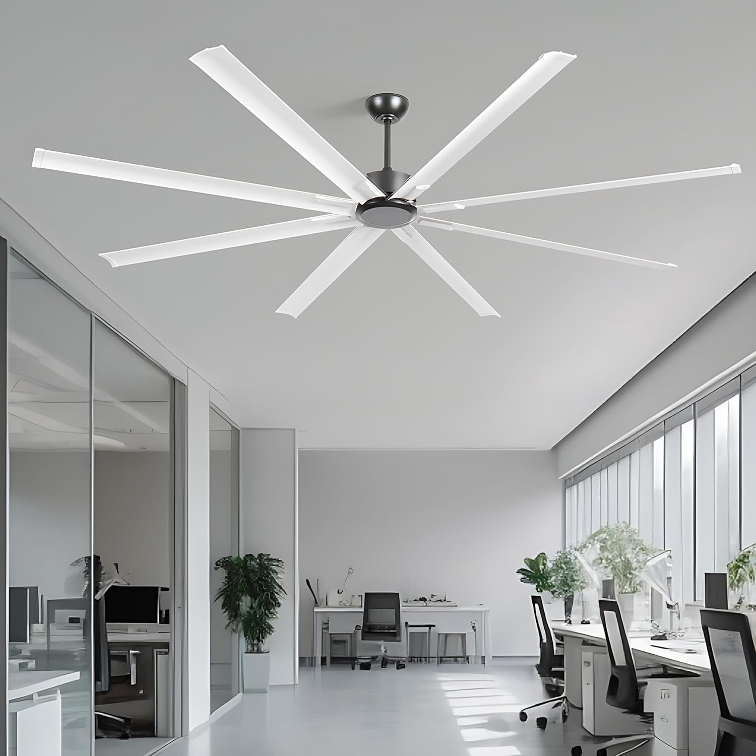 71r5H6OKLyL._AC_SL1500_.jpg 96-inch large industrial and commercial aluminum blade ceiling fan without lamp with remote control, brushless motor, 6 speed, indoor and outdoor, courtyard, garage, store (Black + White, 96 inch) - Image 1