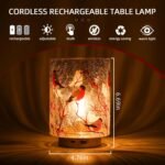 Rechargeable Battery Table Lamp Timer, Handmade Crackle Glass Lamps with Two-Level Dimmer, Emergency Cordless Lamp for Area No Plug,  Mood Light for Entryway/Corner/Bedroom/Bathroom(Red) - Image 2