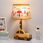 Kids' Dimmable Table Lamp, UL/ETL Certified Child Safe Natural Wood Car Stoplight Creative Design, 15 Inch Tall Handmade Small Nursery Lamp, Gift for Toddler Boys Girls (Car)