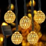 Solar Moroccan String Lights Outdoor 60 LED 36 Ft Globe Fairy Lights with 8 Lighting Modes, Waterproof Solar Powered String Lights for Garden Yard Gazebos Camping Party Holiday (Warm White)