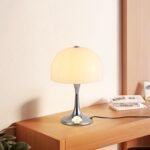 Modern Sleek Table Lamp for Bedroom, 3-Light LED End Desk Lamp for Living Room, Office, Milky White Acrylic Shade Metal Mushroom Table Lamp for Bedside Night Light Desk, Chrome Base - Image 2