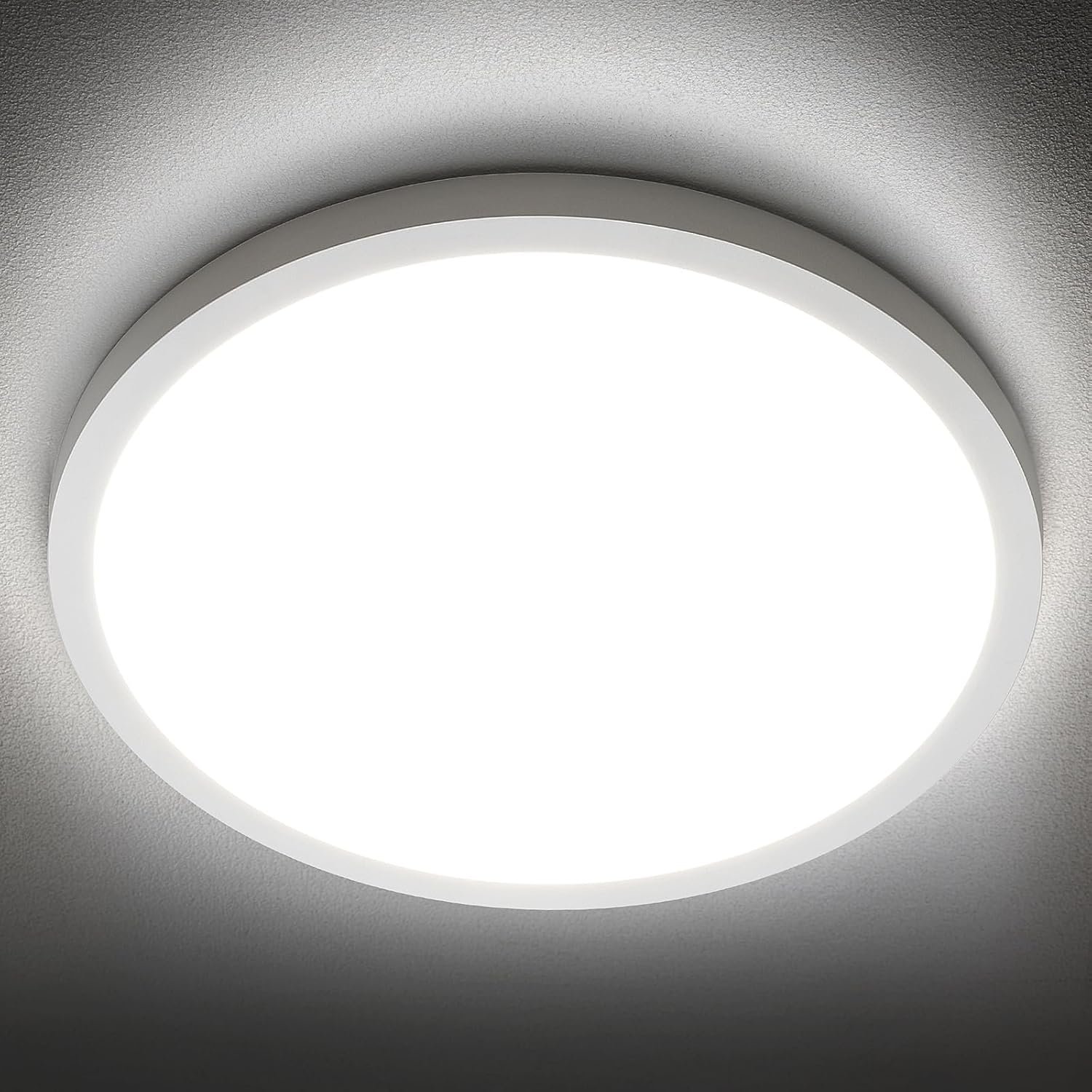 71y3r7Hz09L._AC_SL1500_.jpg LED Flush Mount Ceiling Light Fixture, 5000K Daylight White, 2400LM, 12 Inch 24W White Round Flat Bedroom Lights, 240W Equiv. Non-Dimmable - Image 1
