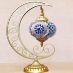 lamp Moon Shape Stained Glass lamp Room Handmade ration (Blue) - Image 2