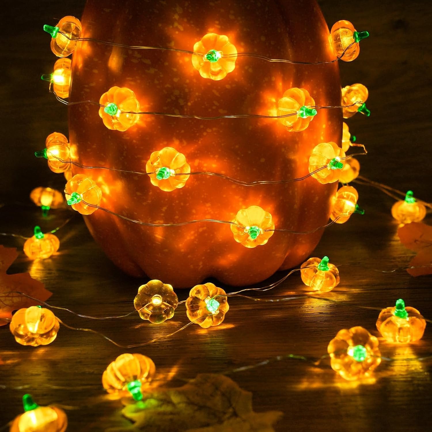 71zWWTJ9MLL._AC_SL1500_.jpg Pumpkin String Lights Battery Operated, 12.8 Ft 40 Led Fall Decor with 8 Modes, & Timer, Waterproof Orange Fall Lights for Halloween Indoor Outdoor Party Decorations - Image 1
