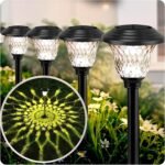 8 Pack Solar Pathway Lights Outdoor Metal Solar Powered Lights Waterproof Glass High Lumen for Garden Landscape Path Yard Walkway Patio Driveway Outside Colored Color Changing White Black