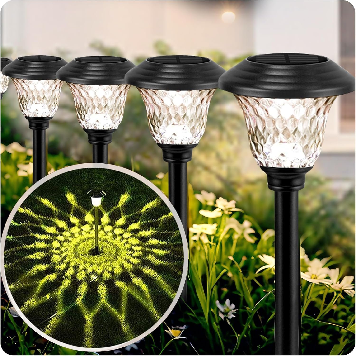 813ovbmBsEL._AC_SL1500_.jpg 8 Pack Solar Pathway Lights Outdoor Metal Solar Powered Lights Waterproof Glass High Lumen for Garden Landscape Path Yard Walkway Patio Driveway Outside Colored Color Changing White Black - Image 1
