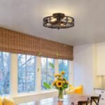 Rustic Black Caged Flush Mount Ceiling Fans with Lights and Remote Vintage Low Profile Bladeless Ceiling Fan, Reversible Motor, E26 Bulbs, 6 Speeds,for Farmhouse, Living Room, and Bedroom - Image 2