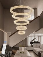 Modern Crystal Chandelier Lighting, 5 Ring Chandelier LED Ceiling Lights Fixtures High Ceiling Foyer Chandelier for Staircase, D8''+15.7"+23.6"+31.5"+39.4" - Image 2