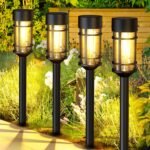 8 Pack Solar Pathway Lights Outdoor, Waterproof Solar Lights Outdoor with Metal & Glass Design - Auto On/Off, Long-Lasting, Landscape Lighting for Garden, Yard, Lawn, Driveway, Walkway