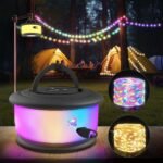 Camping String Lights,2 in 1 Upgraded 32.8FT Rechargeable Tent Lights String with 19 Lighting Modes,Quick Storage Camping Lights??Portable LED Lamp for Bedroom Yard Decor Christmas Camping(Black)