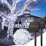 Solar String Lights Outdoor, 2 Pack Total 80 FT 200 LED Solar Powered String Lights with 8 Lighting Modes, Waterproof Patio Lights, Outdoor Solar Lights for Outside Tree Balcony Gazebo, Pure White