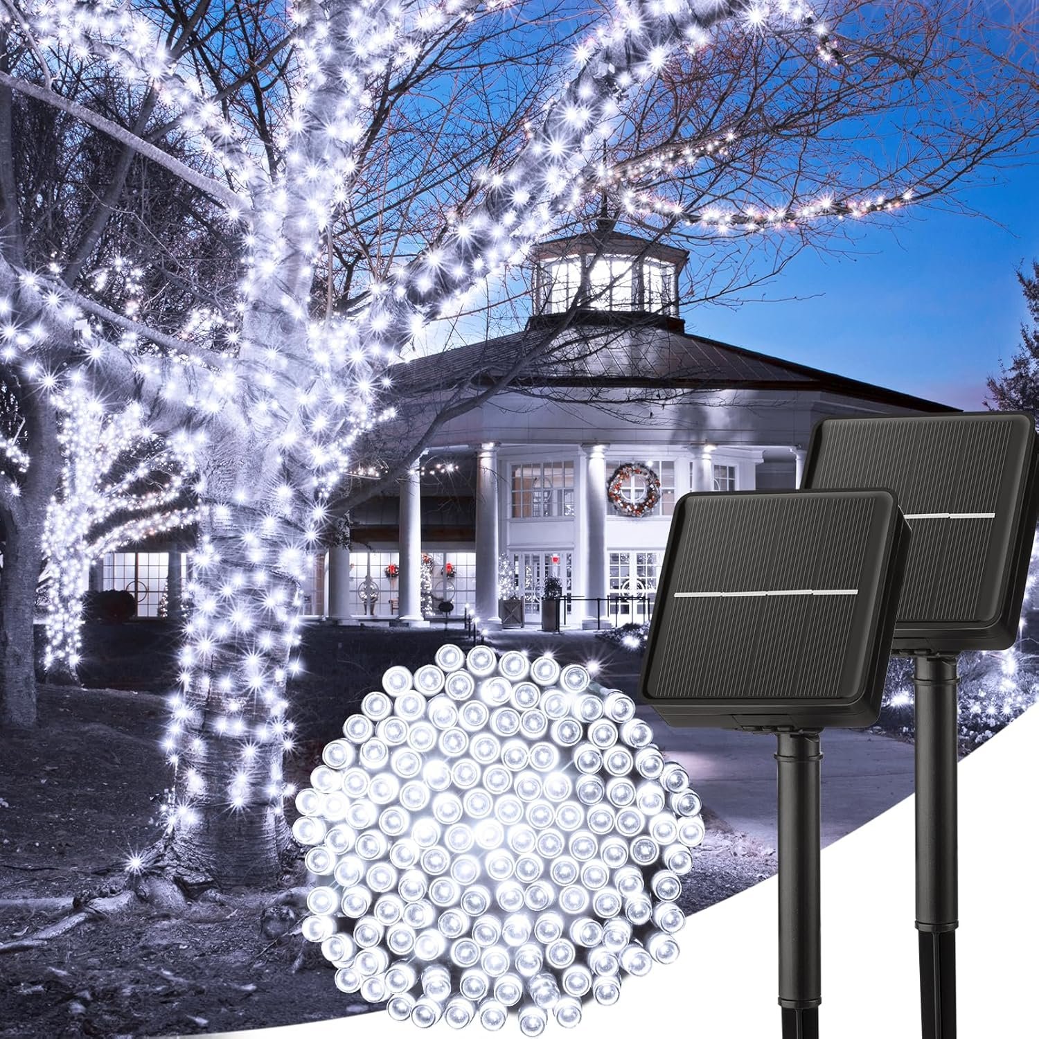 81OUPnsIRWL._AC_SL1500_.jpg Solar String Lights Outdoor, 2 Pack Total 80 FT 200 LED Solar Powered String Lights with 8 Lighting Modes, Waterproof Patio Lights, Outdoor Solar Lights for Outside Tree Balcony Gazebo, Pure White - Image 1