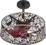 Ceiling Fans with Lights-Small Farmhouse Ceiling Fan with Light and Remote, Industrial Caged Ceiling Fan Light for Living Room, Bedroom, Kitchen