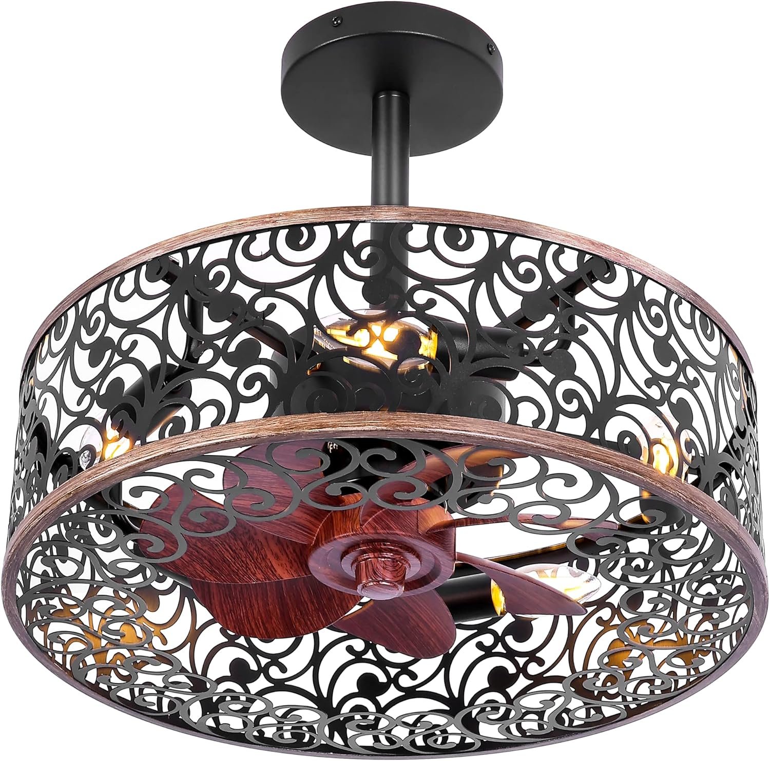 81Qdv-fvTgL._AC_SL1500_.jpg Ceiling Fans with Lights-Small Farmhouse Ceiling Fan with Light and Remote, Industrial Caged Ceiling Fan Light for Living Room, Bedroom, Kitchen - Image 1