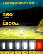 Survival Camping Lantern, 106 with 5 Brightness, Up to 1200LM, 3 Modes & SOS, Rechargeable for 80hrs, IP68 Waterproof, Small & Light, Emergency Light for Blackout,Hiking (Green) - Image 2